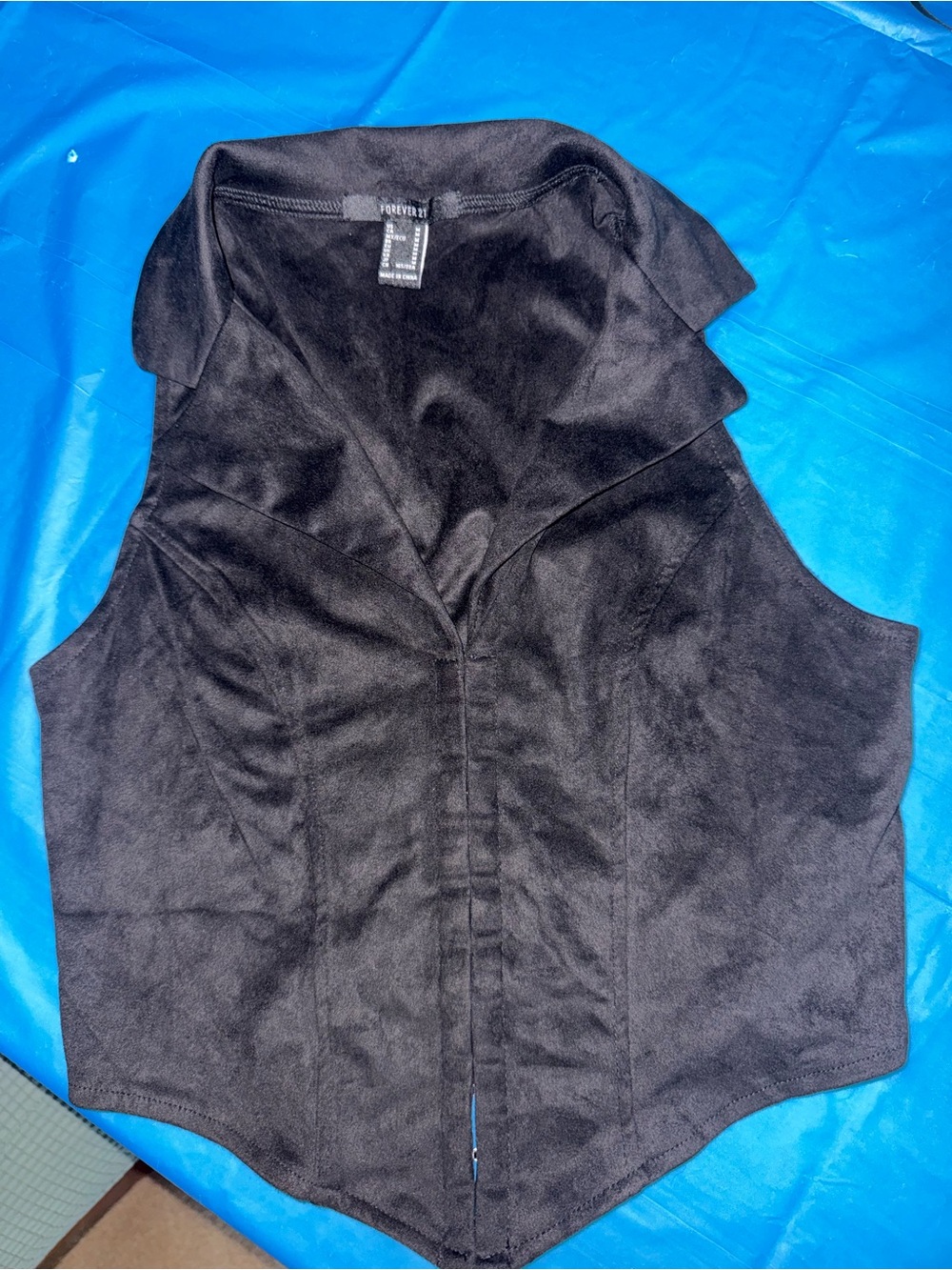 Forever 21 Black Faux Suede Draped Collar Vest